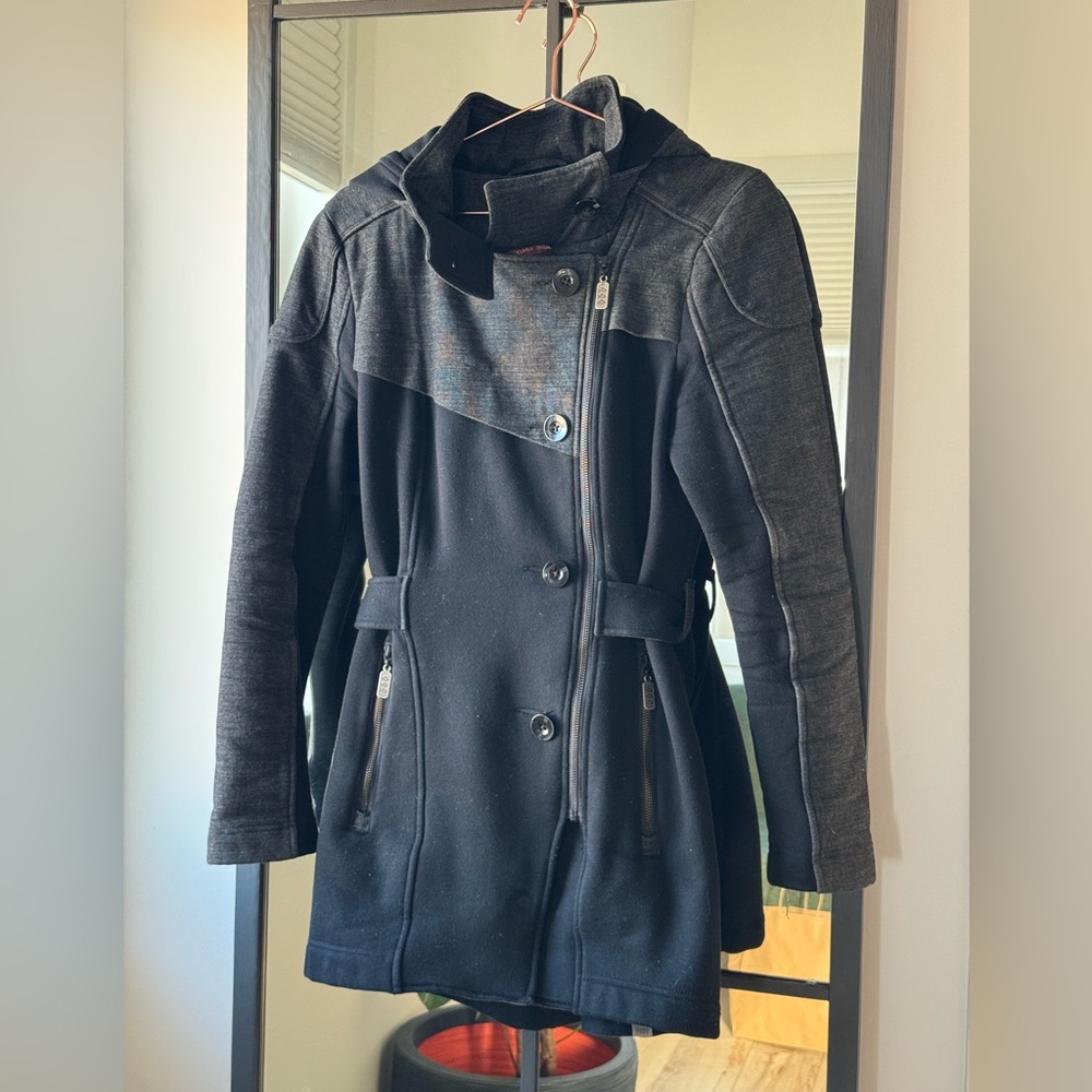 Three Stones hooded jacket, size medium in black and grey.
